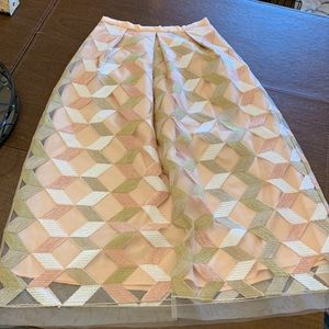 Pleated A-Line Midi Skirt in Pastel Pink with Geometric Embroidery
